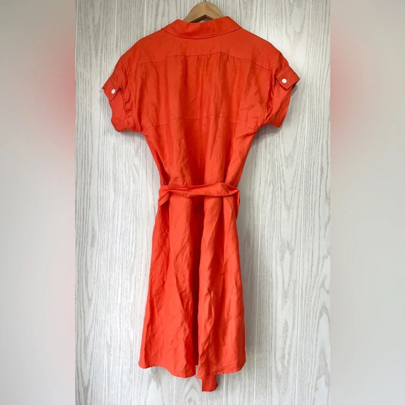 Harve Bernard Orange Linen Blend Midi Shirt Dress Button Front Women's Size 10 - Picture 3 of 3